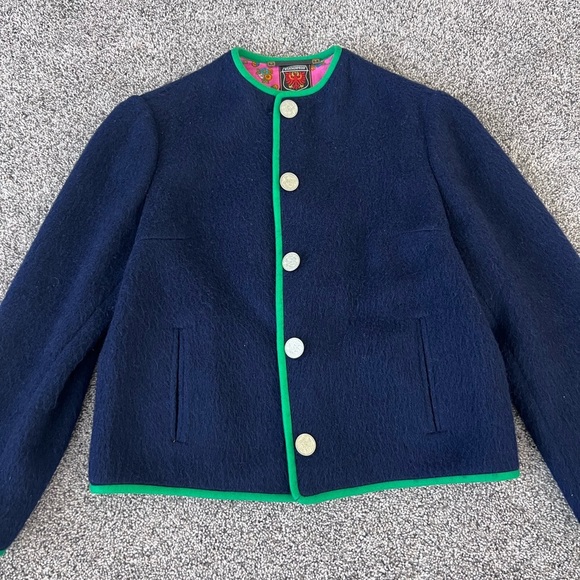 Vintage Women’s Weatherproof Shepherd Loden Wool Jacket  Blue Floral Lining S - Picture 1 of 13